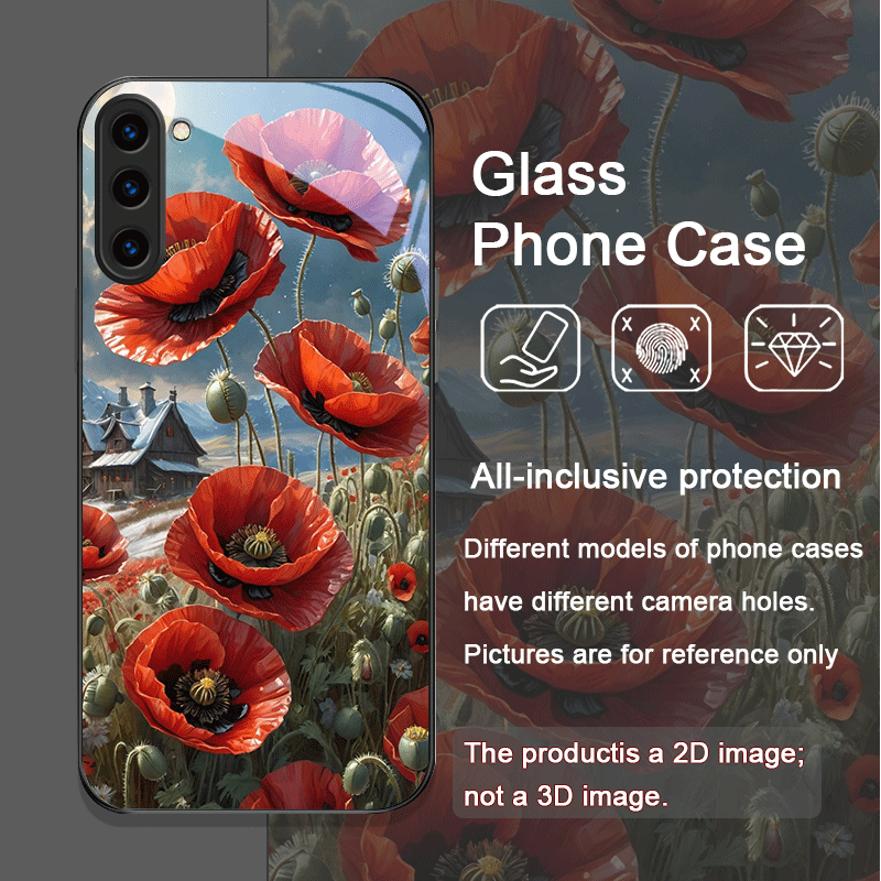 레트로 양귀비 꽃 핫 레드 프린트 강화유리 폰 케이스  - Samsung Galaxy S25 리뷰 및 가격