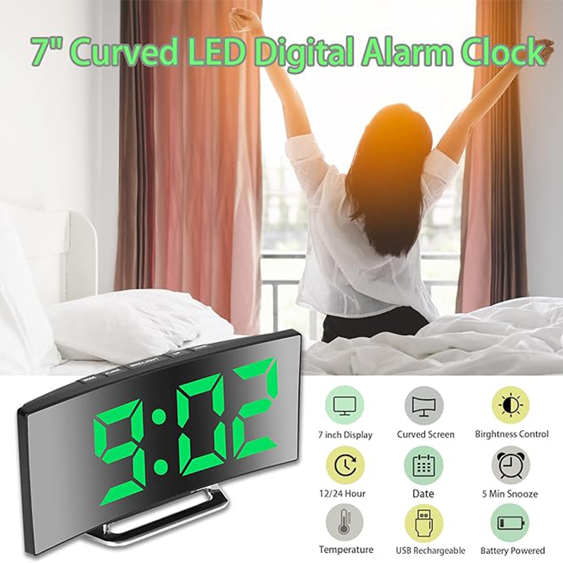 LED 디지털 알람 시계 곡선 스크린 미러 무소음 전자 - Electronics Gadgets For Home 리뷰 및 가격