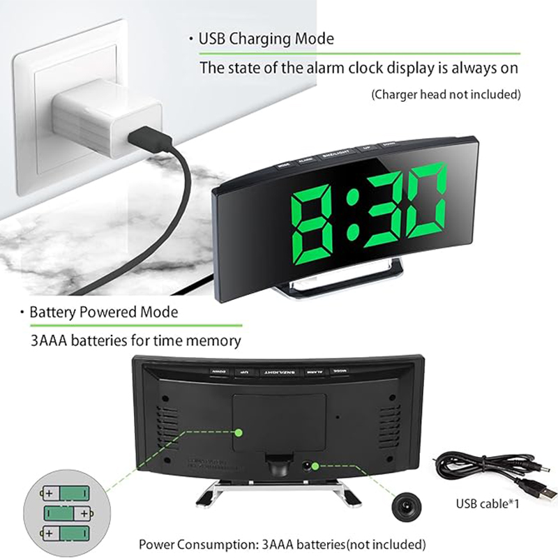 LED 디지털 알람 시계 곡선 스크린 미러 무소음 전자 - Electronics Gadgets For Home 리뷰 및 가격